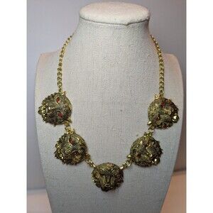 Goldtone Statement Choker Lion Head Necklace